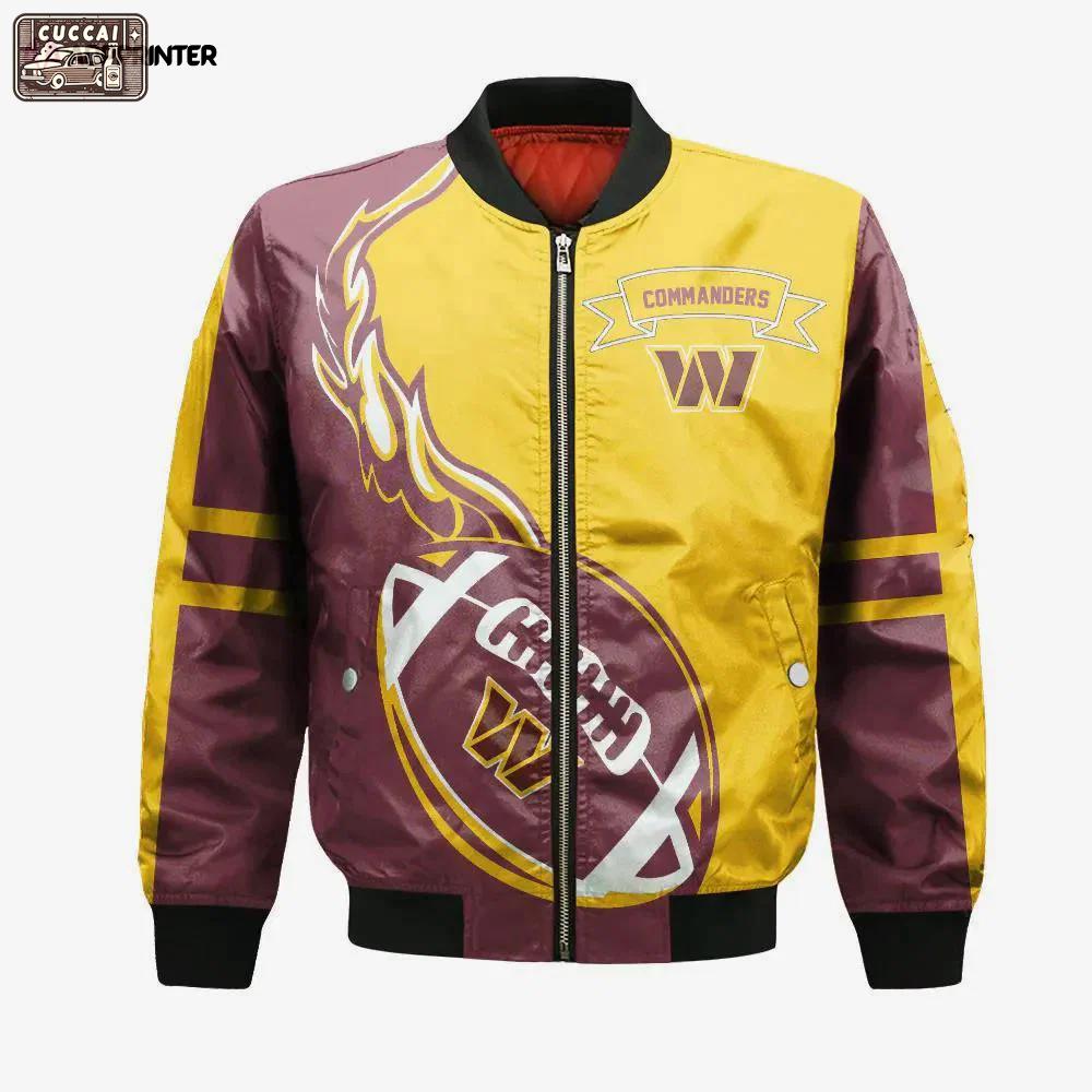 Washington commanders bomber jacket 3d printed flame ball pattern Bomber Jacket