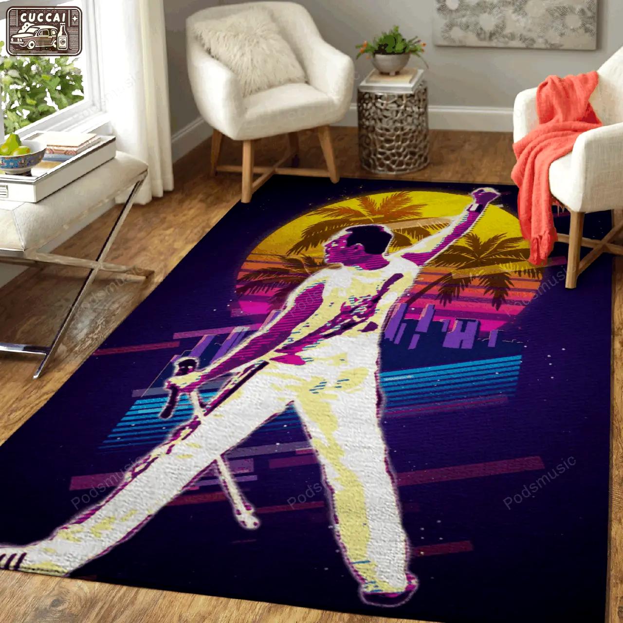 We are the champions artwork music synthwave 80s art for fans area rug living room carpet rug regtangle carpet floor decor home decor Rectangle Rug
