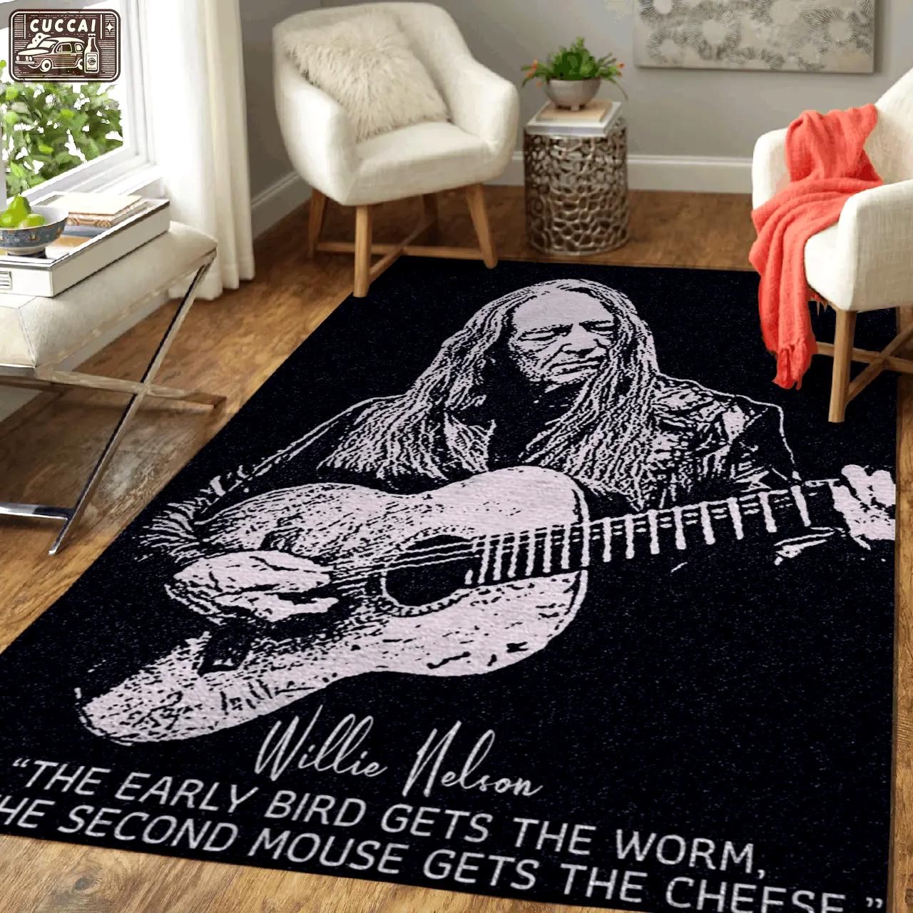 Willie nelson quotes the early bird gets the worm art area rug area rug living room carpet rug regtangle carpet floor decor home decor Rectangle Rug