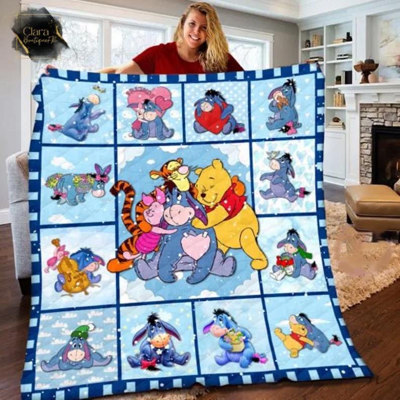 Winnie the pooh eeyore christmas gifts for kids fleece blanket, mink sherpa blanket, stuffed donkey blanket, donkey quilt, eeyore quilt Quilt Blanket