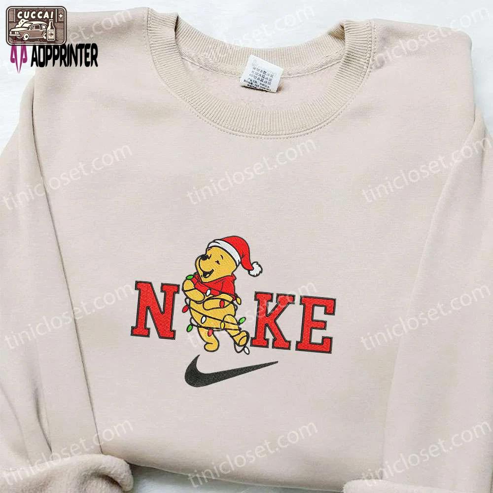 Winnie the pooh x nike christmas light sweatshirt: cartoon embroidered shirt best gift ideas Embroidered Shirt