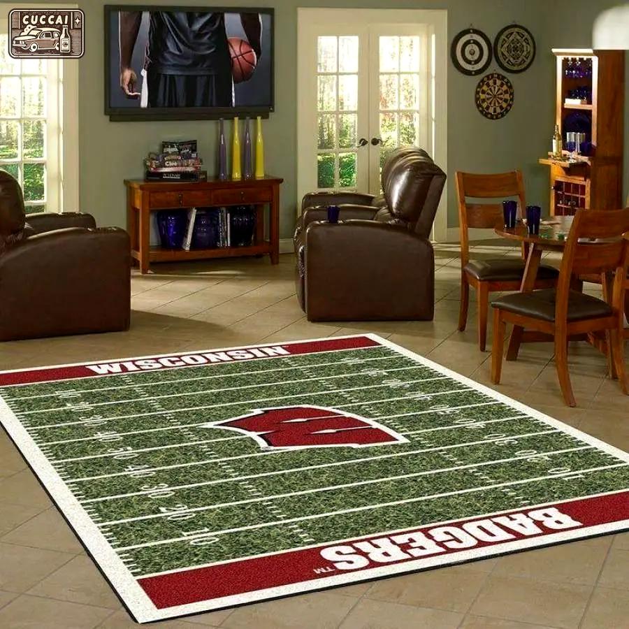 Wisconsin university football field rug football ncaa team logo carpet rug living room 200225044 Rectangle Rug