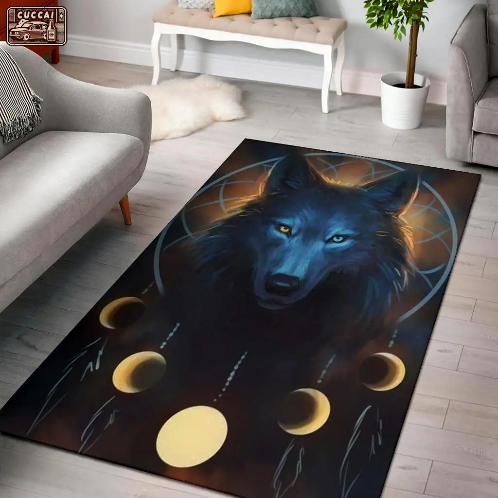 Wolf dreamcatcher native american area rug living room rug home decor Rectangle Rug