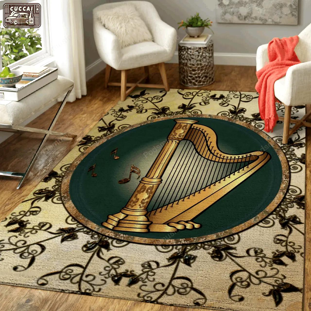 Wonderful harp music art for fans area rug living room carpet rug regtangle carpet floor decor home decor Rectangle Rug
