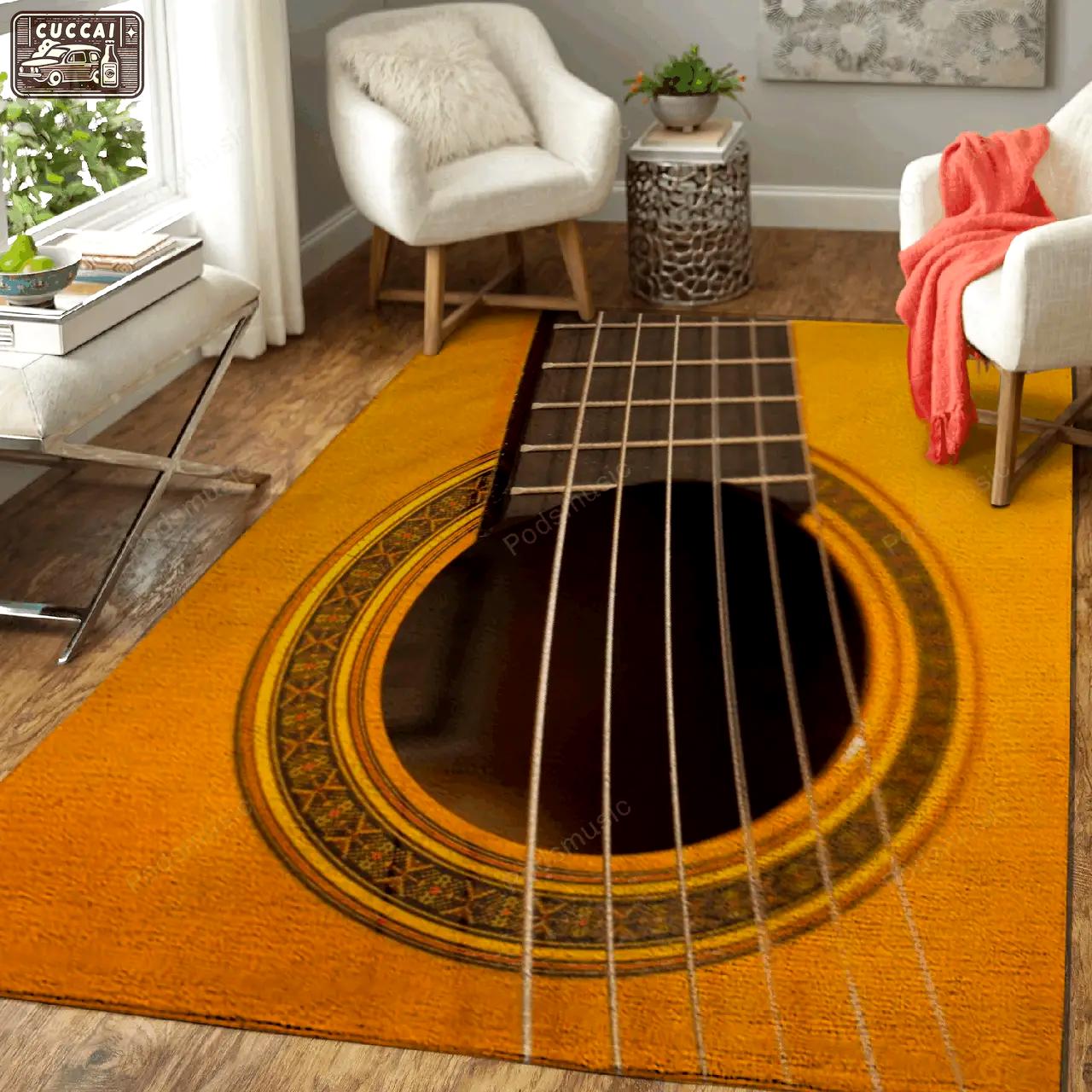 Yellow guitar music art for fans area rug living room carpet rug regtangle carpet floor decor home decor Rectangle Rug