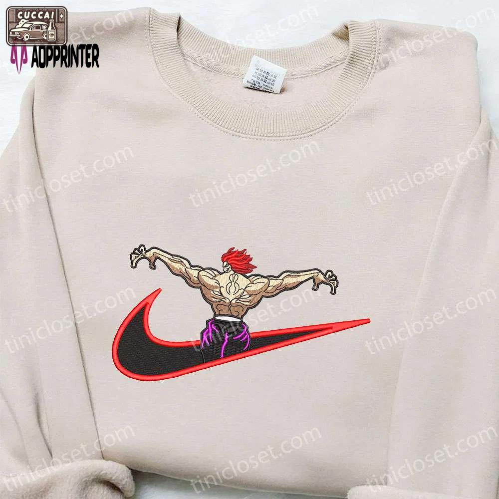 Yujiro hanma x nike swoosh anime embroidered shirt – perfect nike inspired gift for family Embroidered Shirt