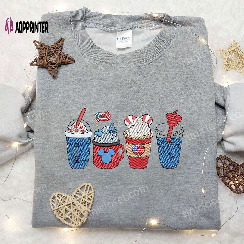 America coffee cups embroidered shirt – best patriotic shirts for national day gifts Embroidered Shirt