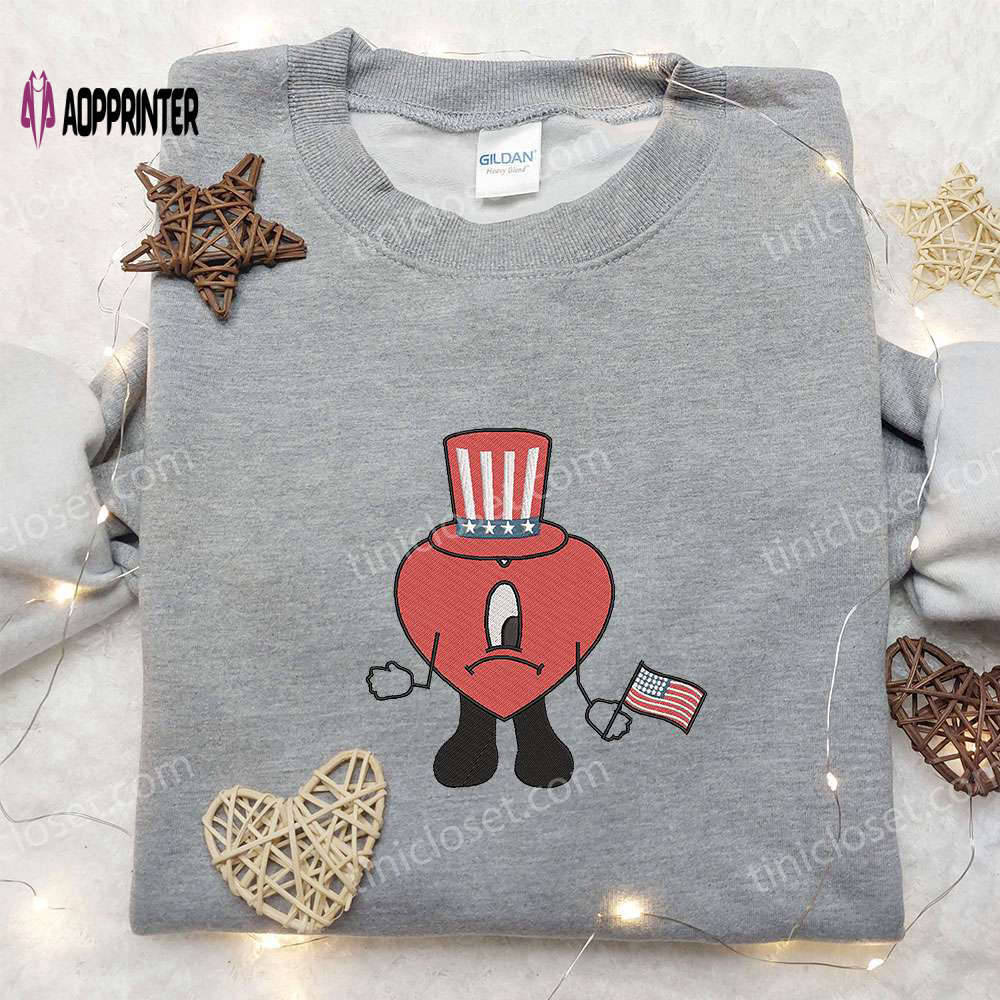 American bad bunny embroidered shirt: best patriotic shirt for national day gifts Embroidered Shirt