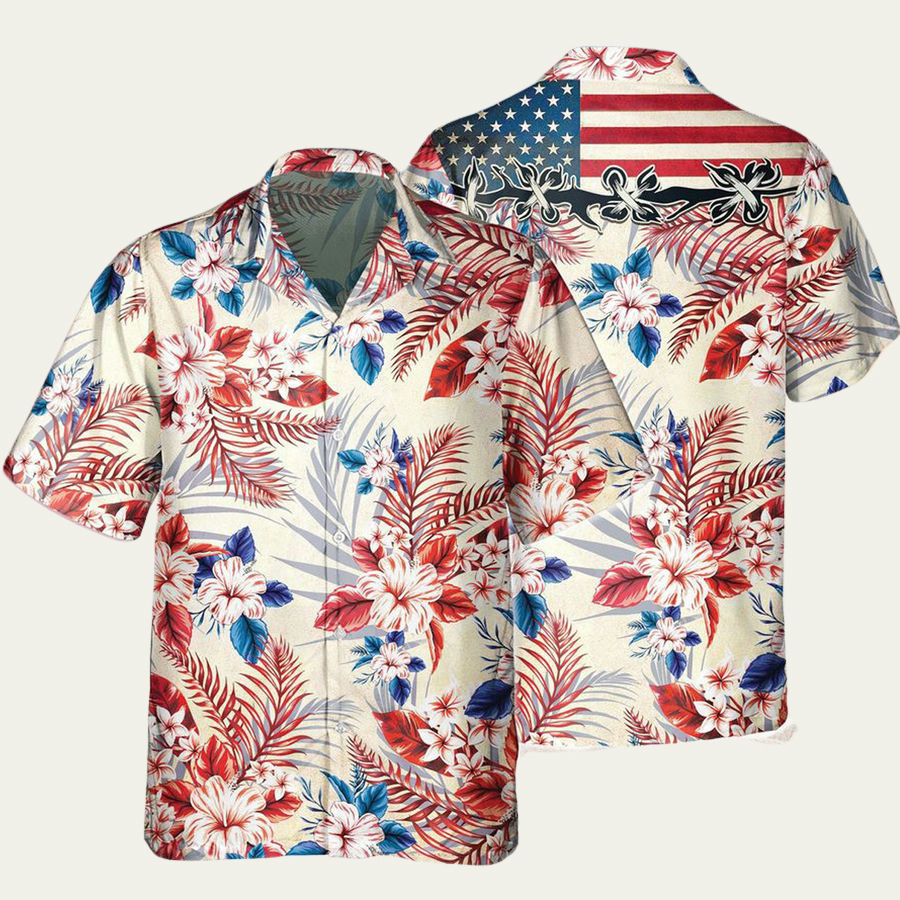 American flag summer patriotic hawaiian shirt Hawaii Shirt Shorts & Flip Flops