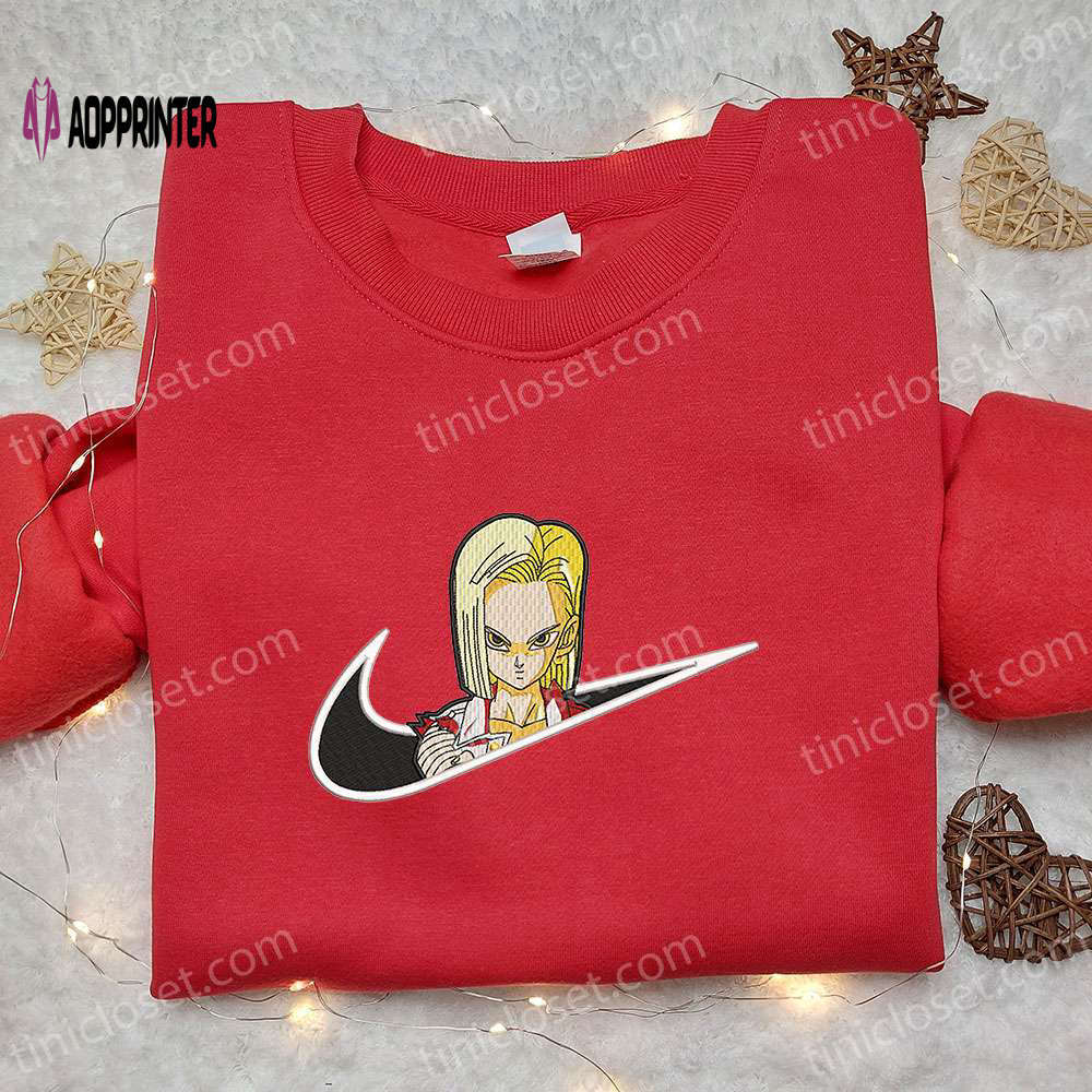 Anime-inspired android 18 x nike swoosh embroidered shirt – dragon ball & nike inspired design Embroidered Shirt