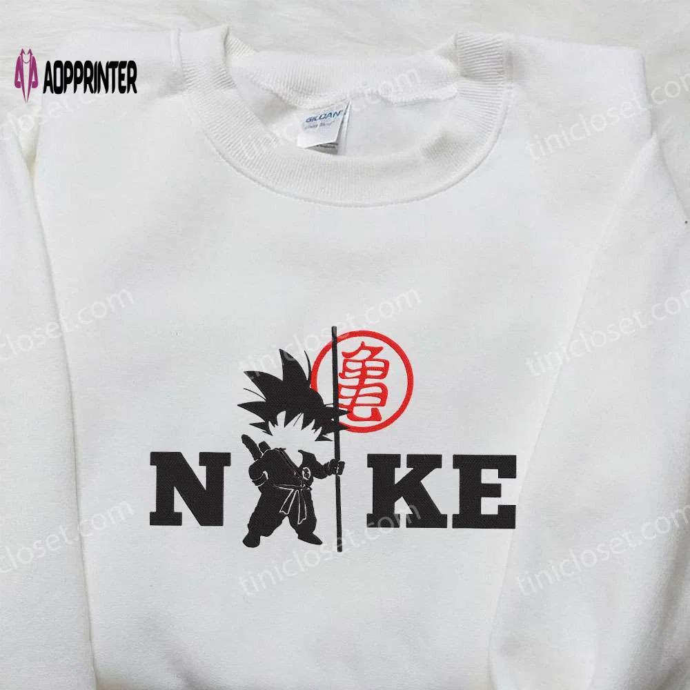 Anime-inspired goku kid x nike embroidered hoodie & dragon ball shirt: nike-inspired embroidery Embroidered Shirt