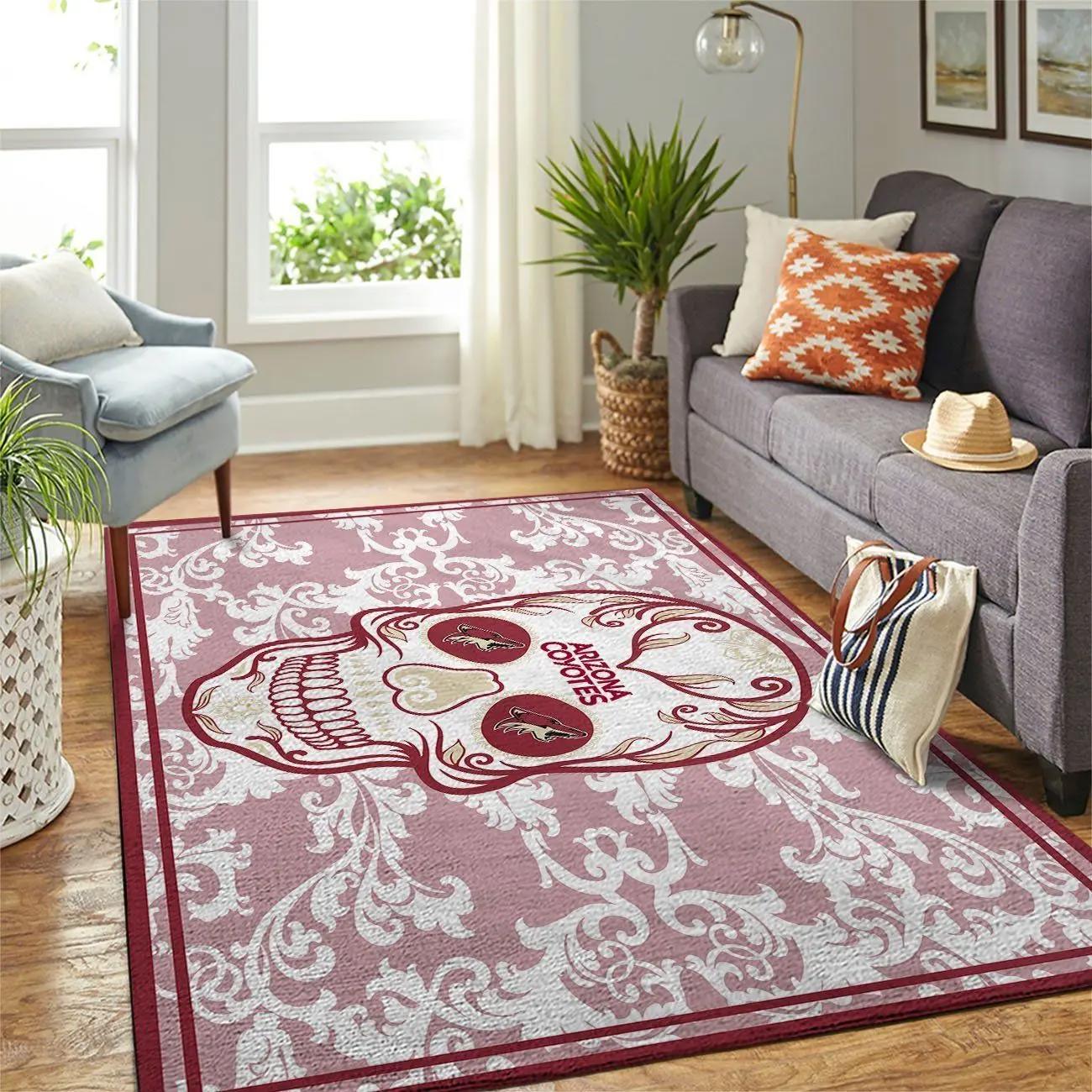 Arizona coyotes nhl area rugs skull flower style living room regtangle carpet Rectangle Rug