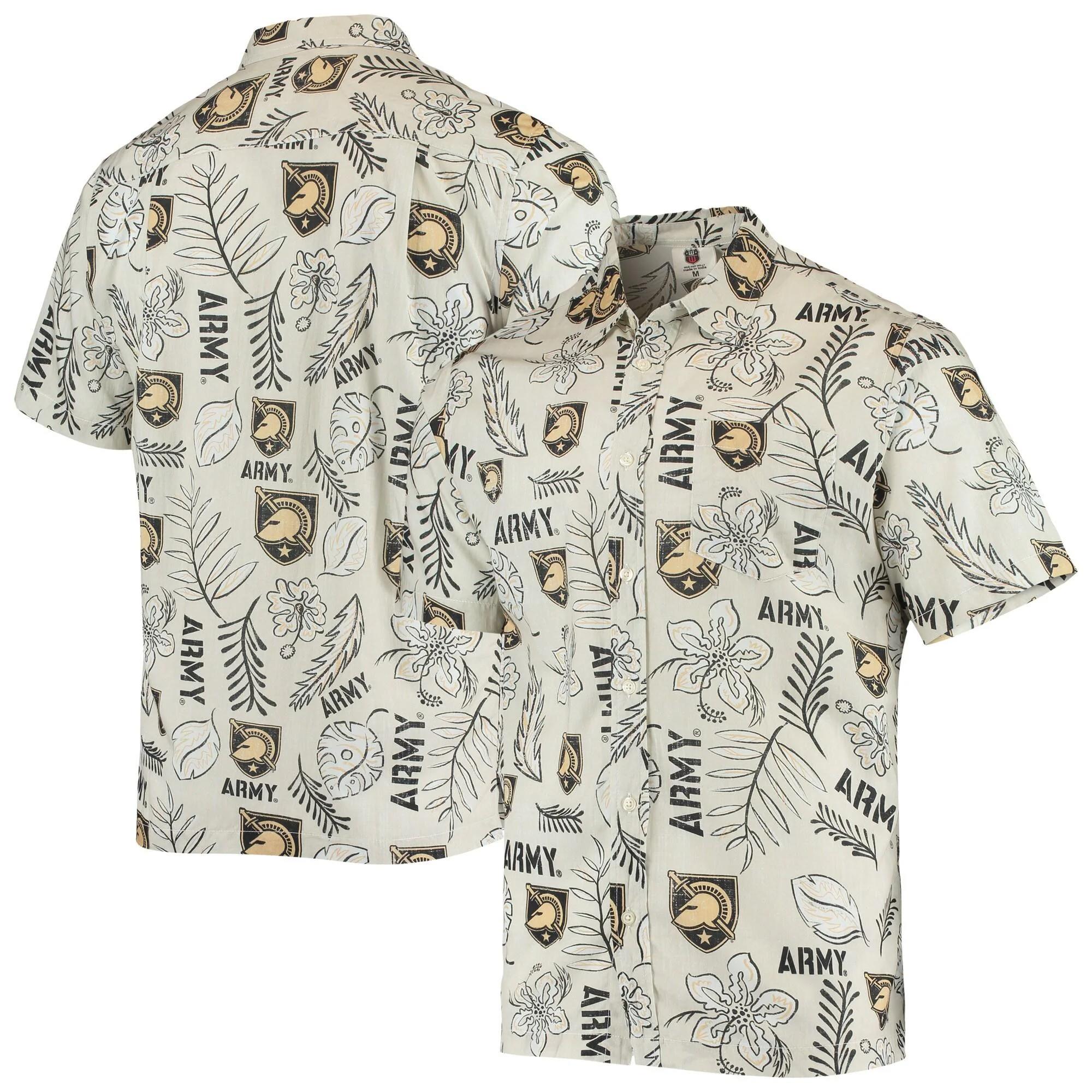Army black knights wes & willy vintage floral button-up shirt â€“ tan Hawaii Shirt Shorts & Flip Flops