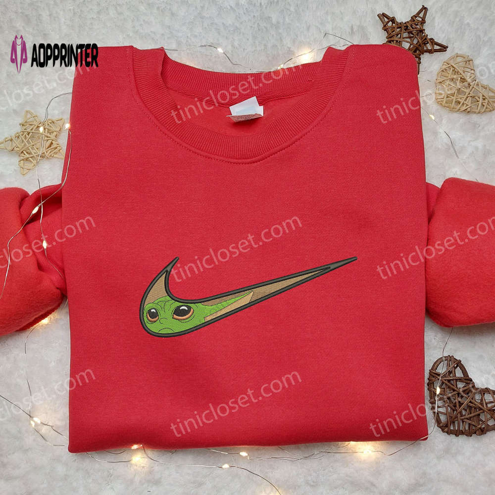 Baby yoda nike swoosh embroidered shirt – star wars inspired nike design Embroidered Shirt