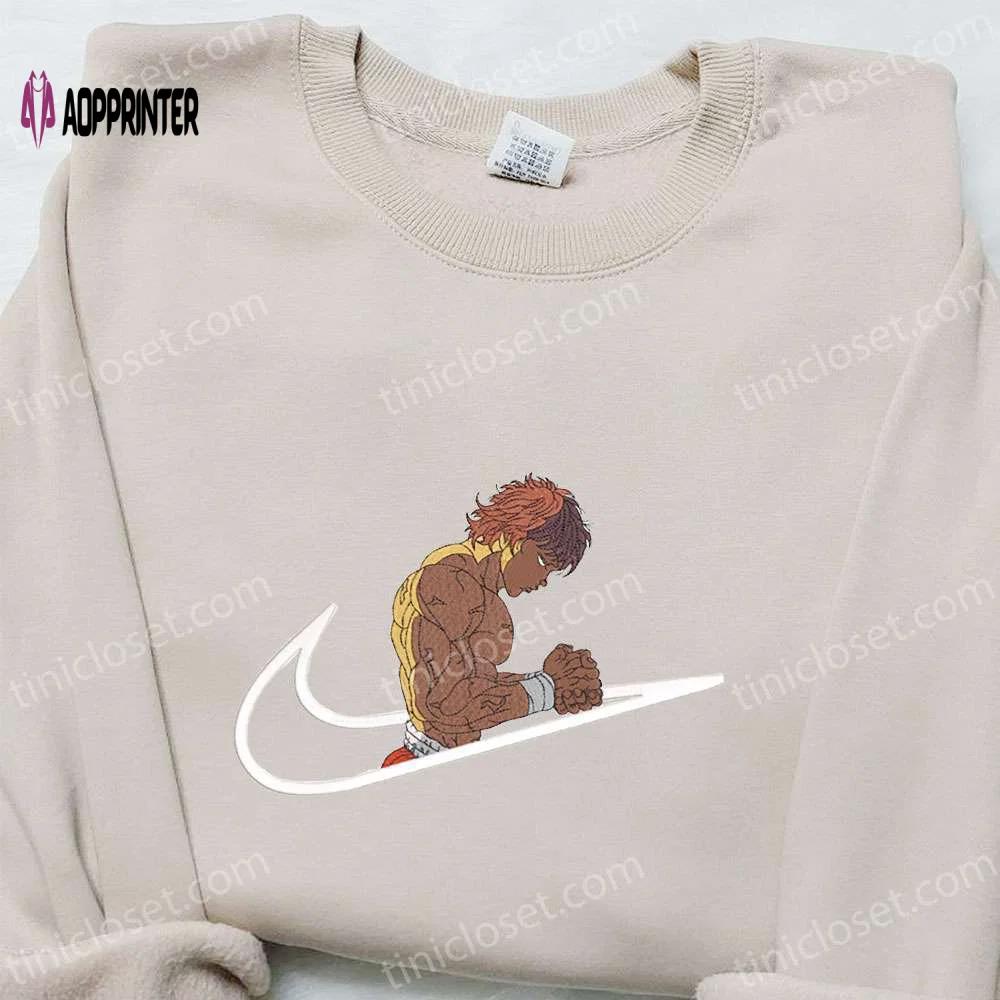 Baki hanma x nike swoosh anime embroidered shirt – grappler inspired nike shirt Embroidered Shirt