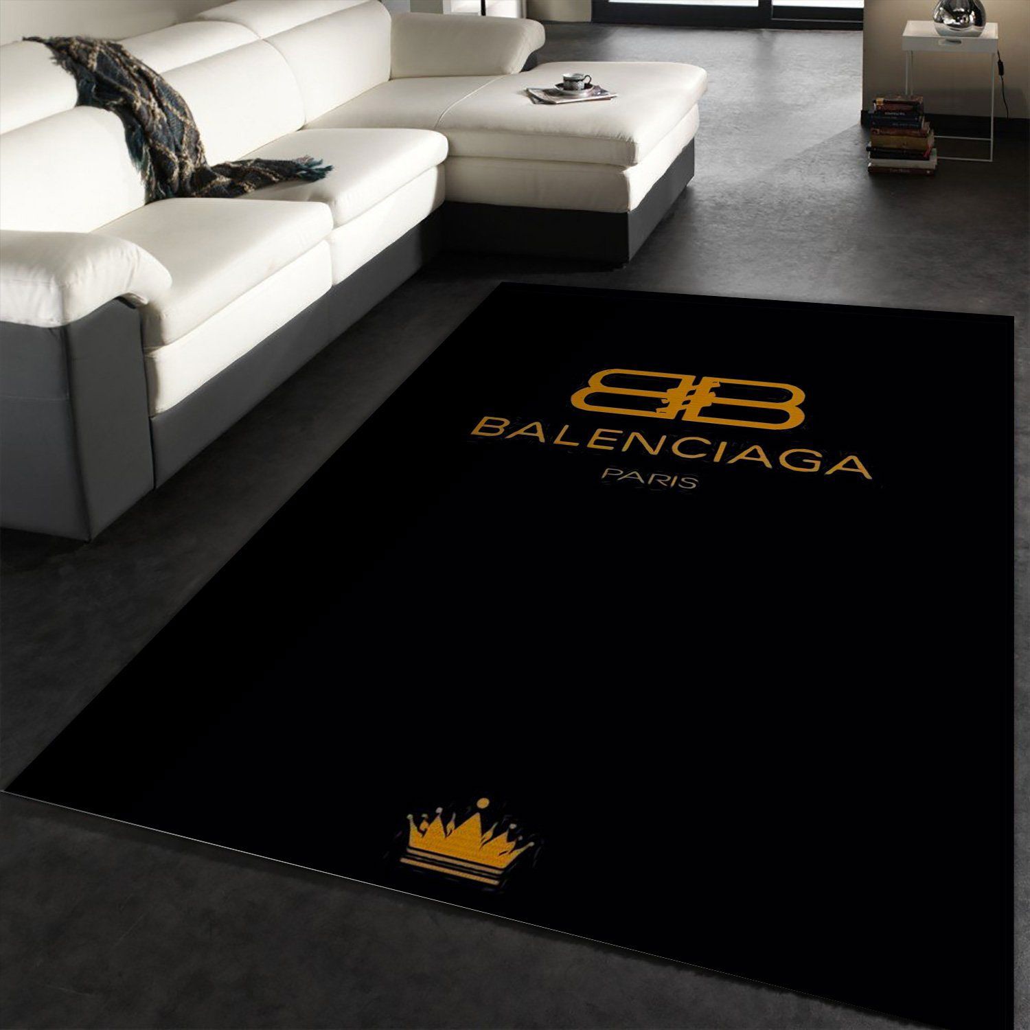 Balenciaga paris crown logo type 585. Upgrade Your Living Room with Luxury Home Decor: Area Carpets, Floor Decor, Door Mats, and Hot Gift Items with style a High-End Fashion Brand Rectangle Rug