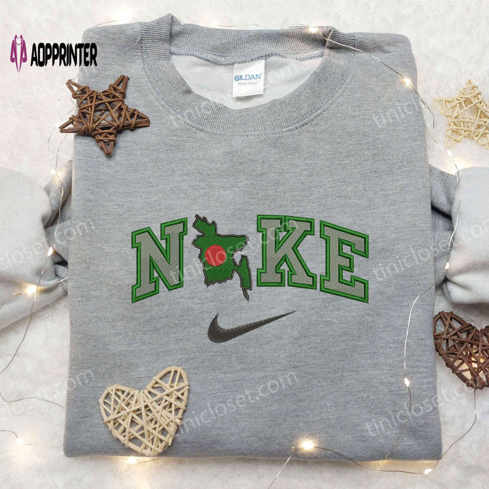 Bangladesh x swoosh nike embroidered shirt: stylish world map design Embroidered Shirt