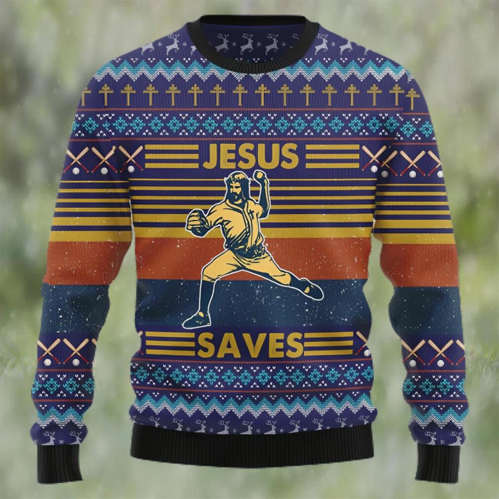 Baseball jesus save ugly christmas sweater Christmas Ugly Sweater
