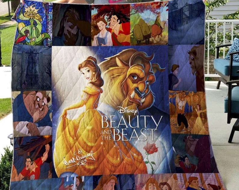 Beauty and the beast fleece blanket, belle princess blanket, belle and the beast blanket, christmas gifts, birthday gifts for kids Quilt Blanket