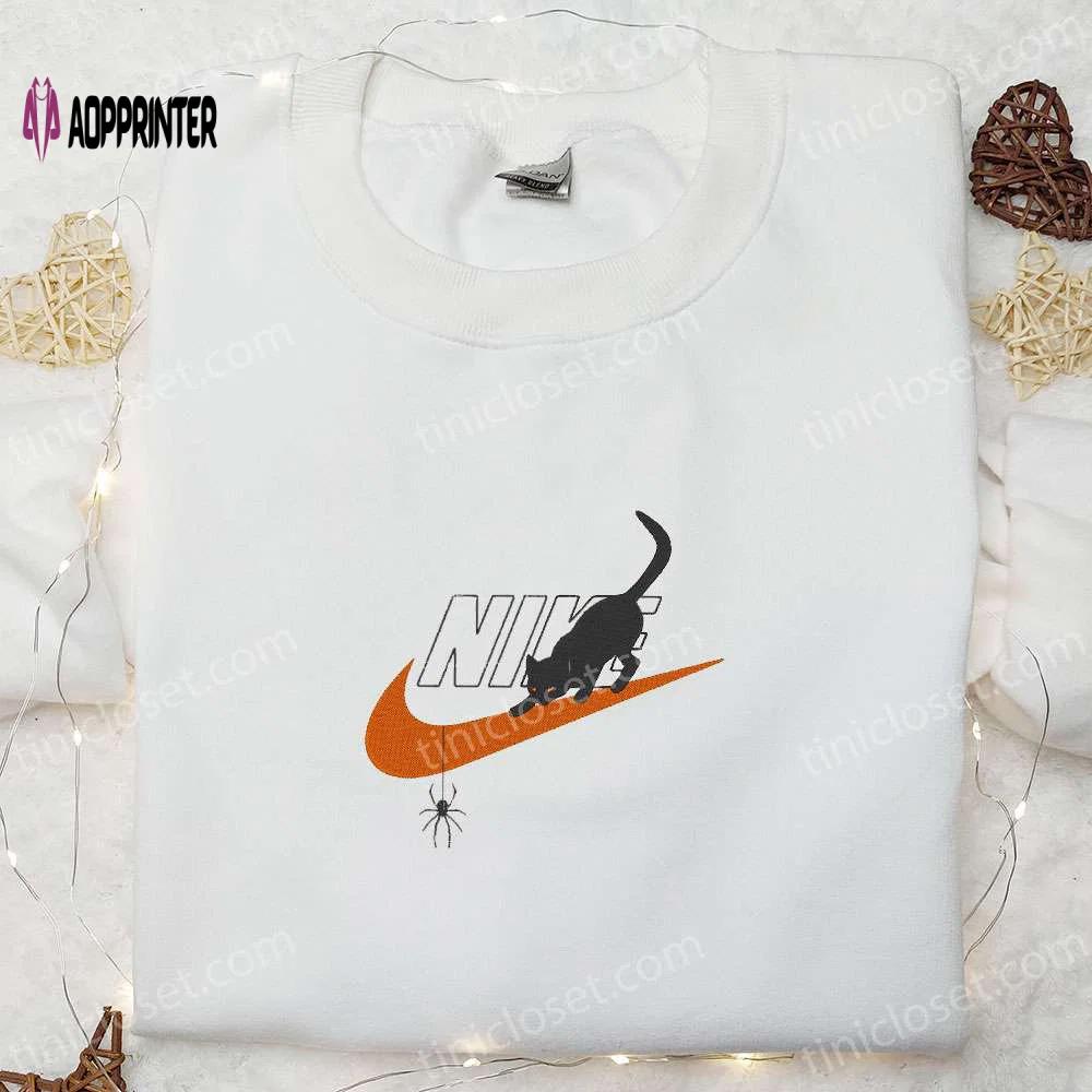 Black cat x nike embroidered hoodie & shirt: best halloween gift ideas Embroidered Shirt