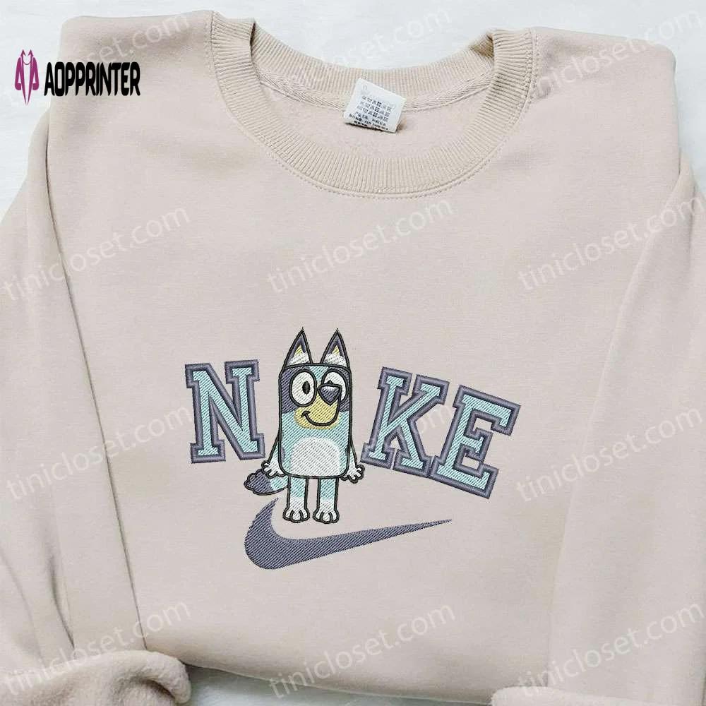 Bluey x nike cartoon embroidered shirt: stylish nike inspired design Embroidered Shirt