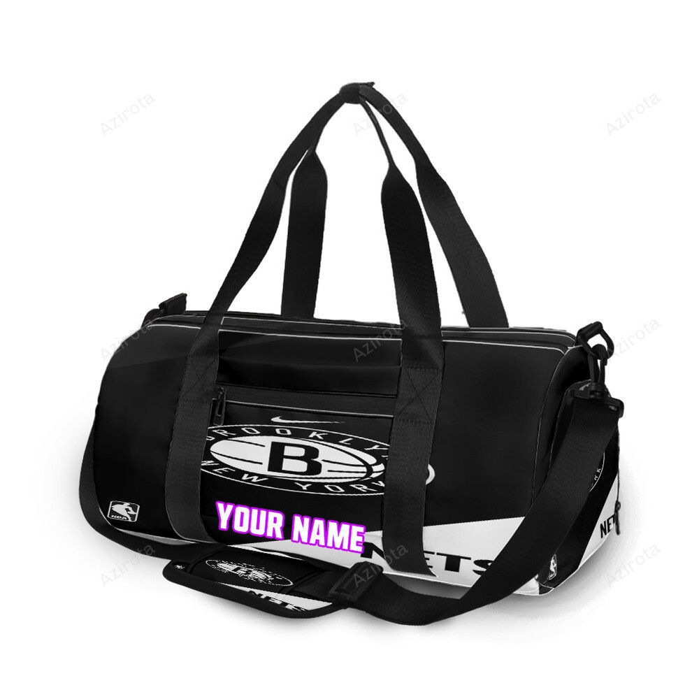 Brooklyn nets ball black white personalized name travel bag gym bag 1711 Travel Bag