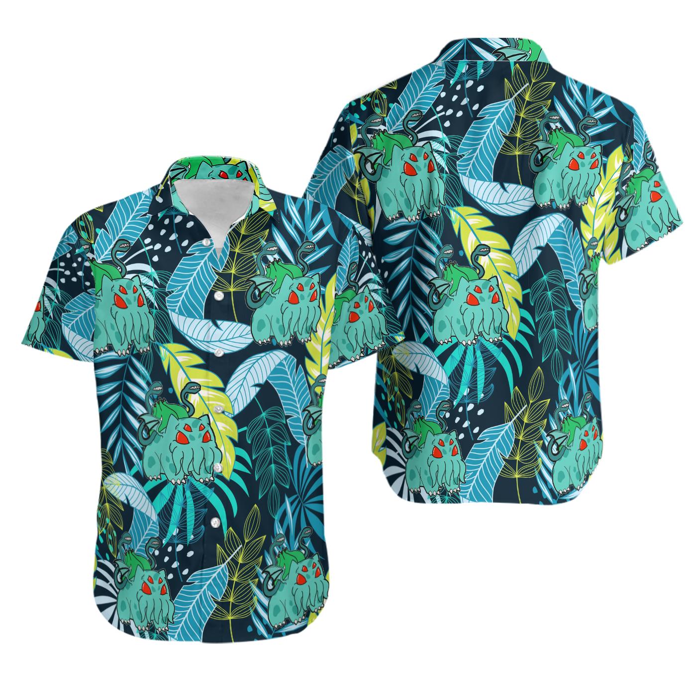 Bulbasaur pattern hawaiian shirt Hawaii Shirt Shorts & Flip Flops