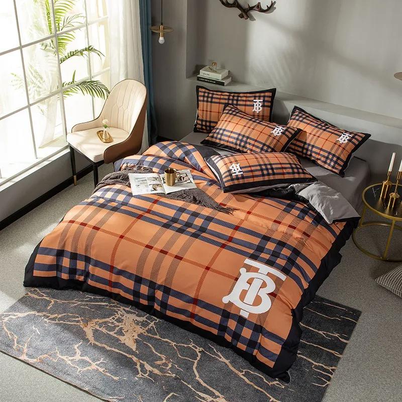 Burberry orange bedding sets 3d printed bedding sets quilt sets duvet cover luxury brand bedding decor bedroom sets best luxury bed sets gift thankgivings and christmas Bedding Sets