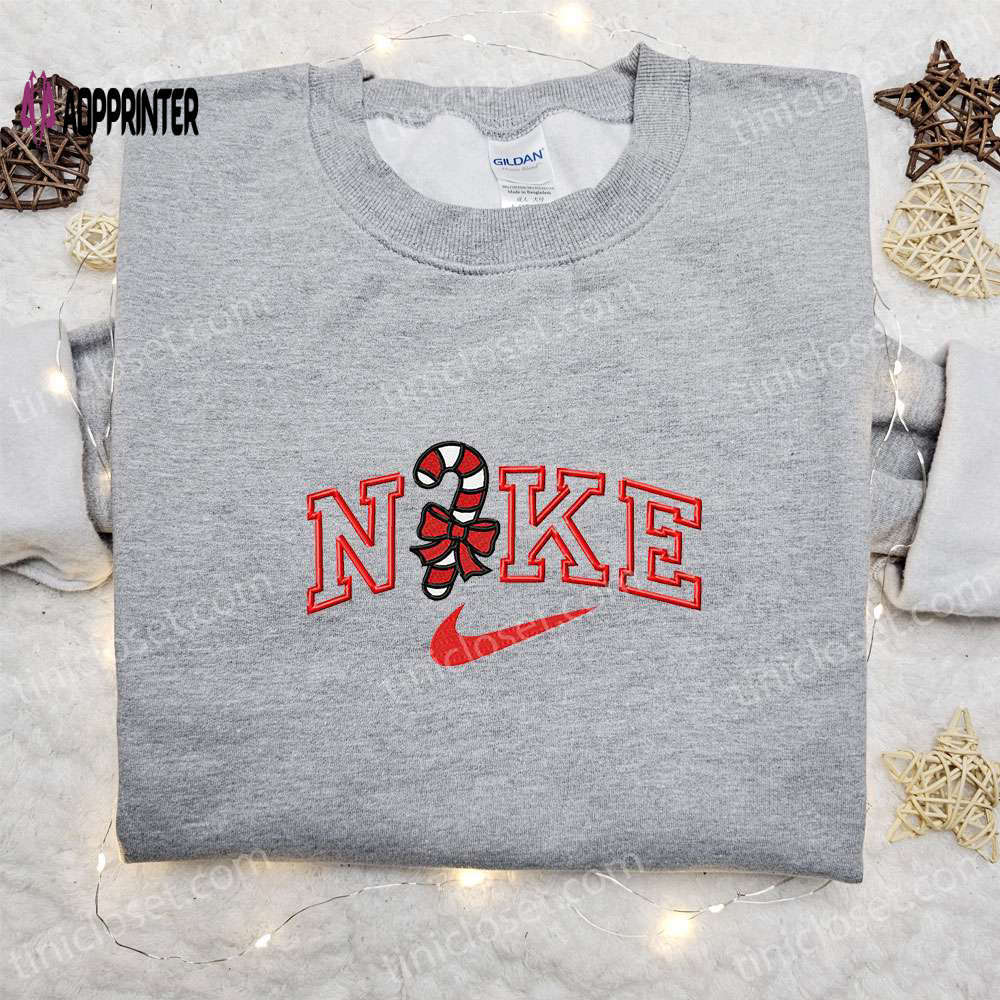 Candy cane x nike embroidered sweatshirt – best christmas gift idea nike inspired shirt Embroidered Shirt