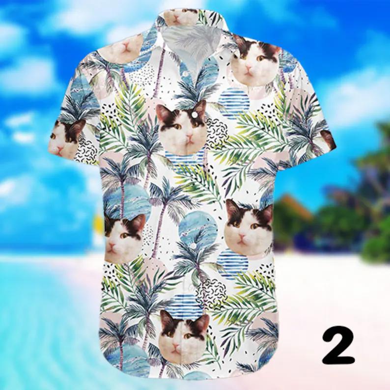 Cat face custom photo hawaiian shirt summer beach aloha Hawaii Shirt Shorts & Flip Flops