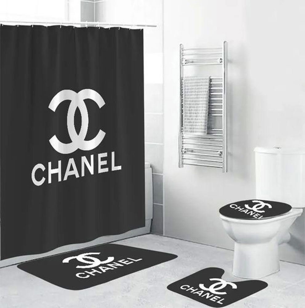 Chanel black bathroom set hypebeast luxury fashion brand home decor bath mat Bathroom Set