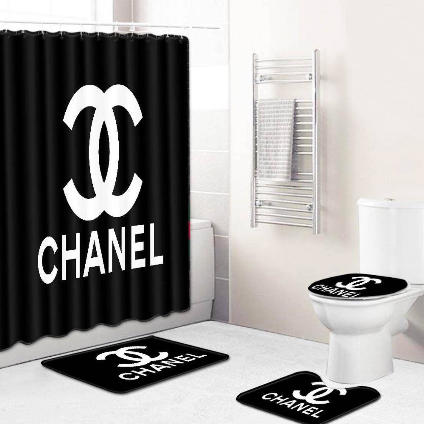 Chanel black bathroom set luxury fashion brand hypebeast home decor bath mat Bathroom Set