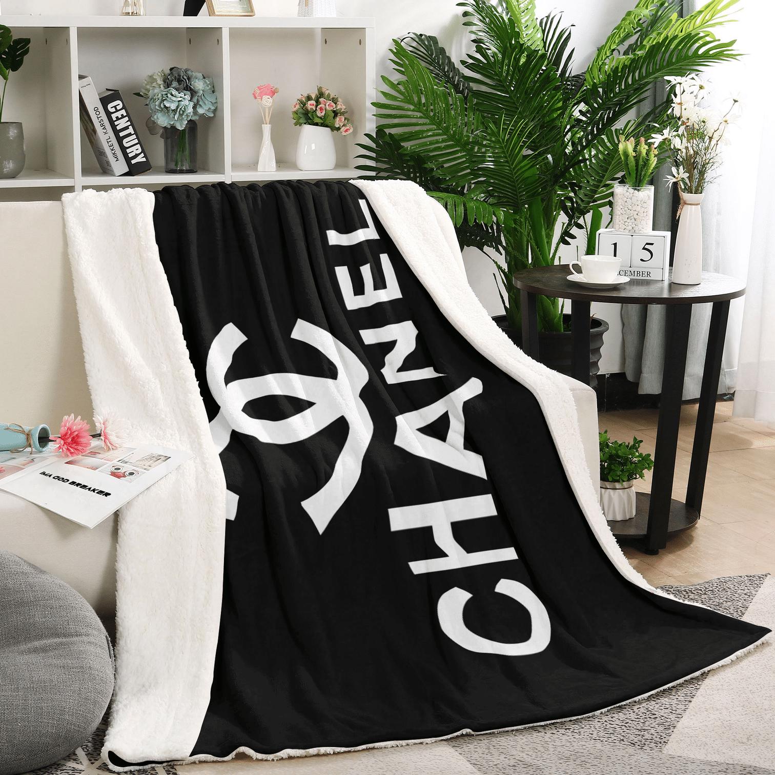 Chanel black classic fashion luxury brand premium blanket fleece home decor 127 Blanket Fleece
