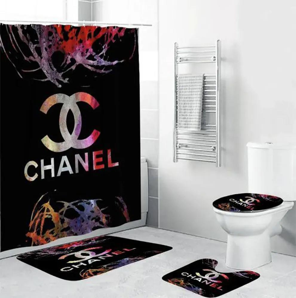 Chanel black colorful bathroom sets luxury fashion brand home decor bath mat hypebeast Bathroom Set