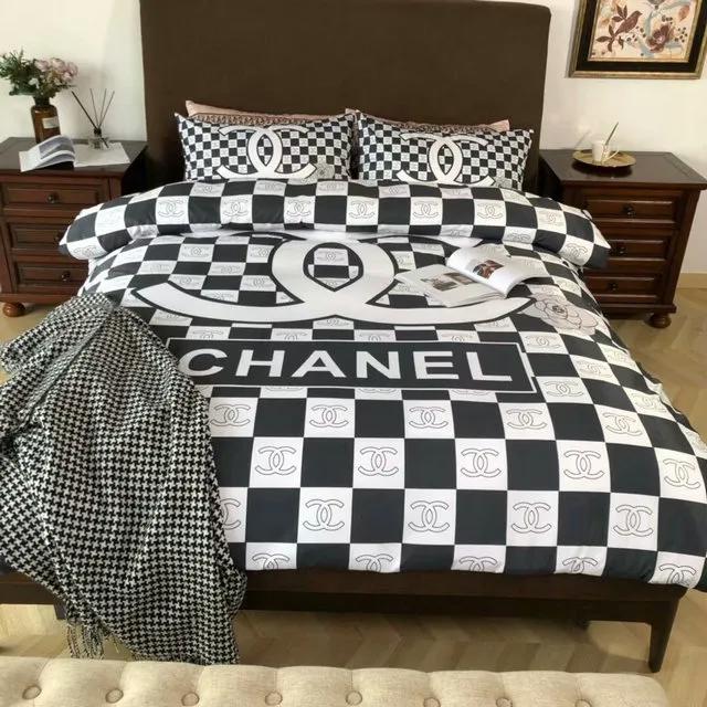 Chanel flowers bedding 3d printed bedding sets quilt sets duvet cover luxury brand bedding decor bedroom sets best luxury bed sets gift thankgivings and christmas Bedding Sets