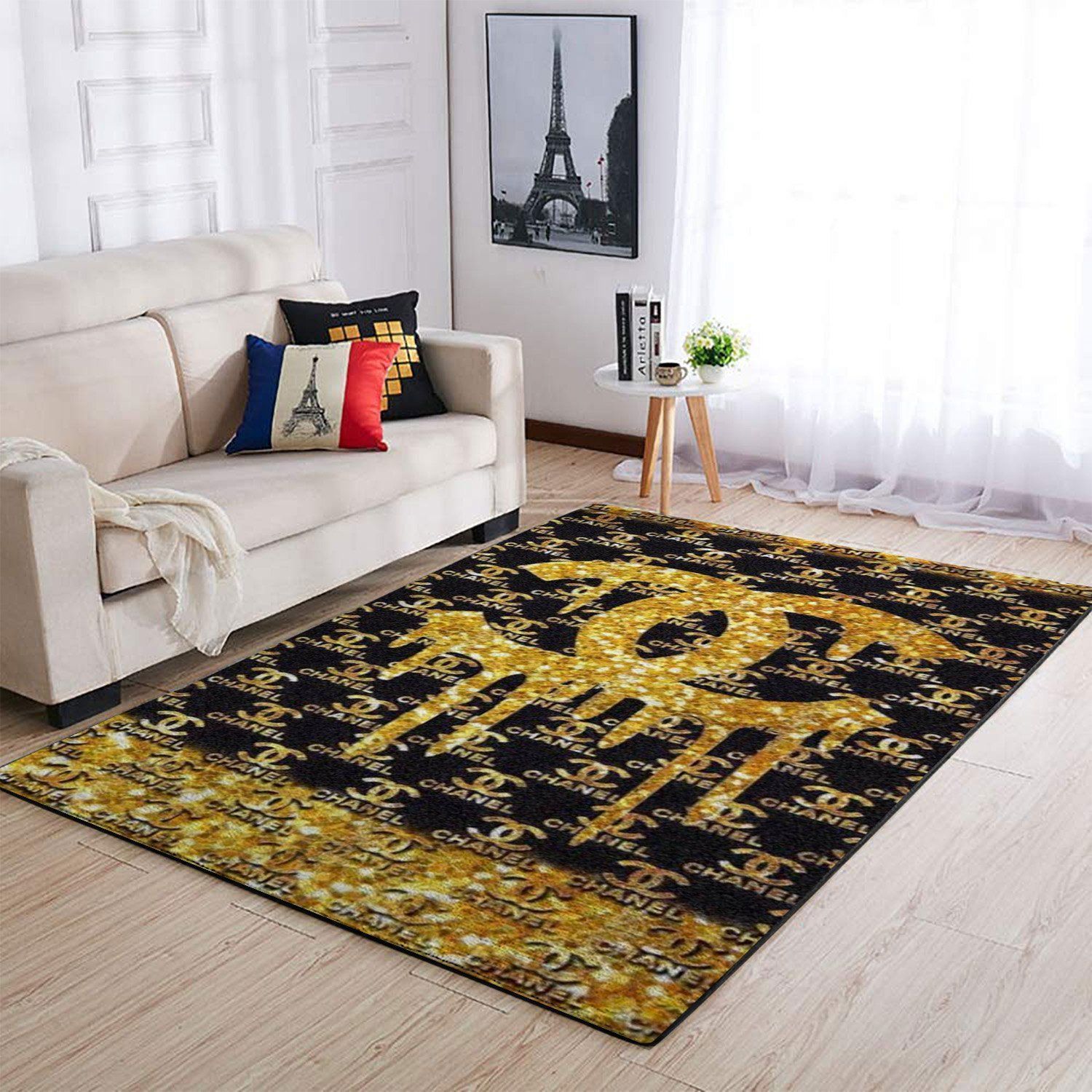 Chanel golden logo type 536. Upgrade Your Living Room with Luxury Home Decor: Area Carpets, Floor Decor, Door Mats, and Hot Gift Items with style a High-End Fashion Brand Rectangle Rug