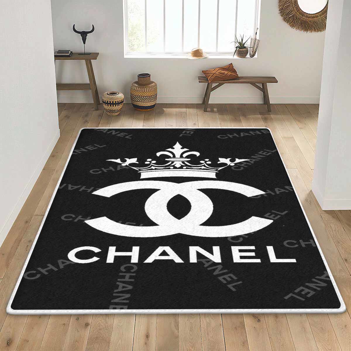 Chanel queen logo type 689. Upgrade Your Living Room with Luxury Home Decor: Area Carpets, Floor Decor, Door Mats, and Hot Gift Items with style a High-End Fashion Brand Rectangle Rug
