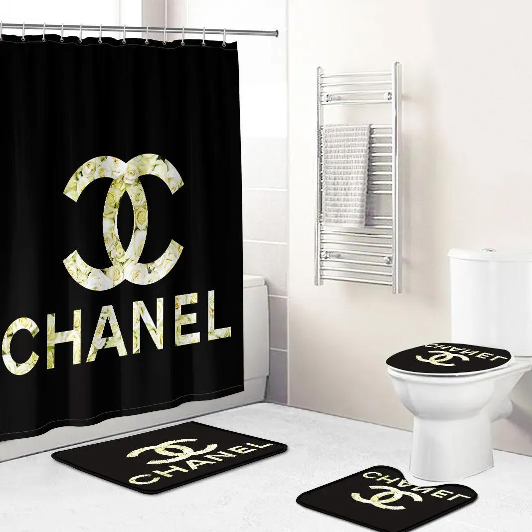 Chanel shower curtain gold set luxury bathroom mat set luxury 54 Bathroom Set