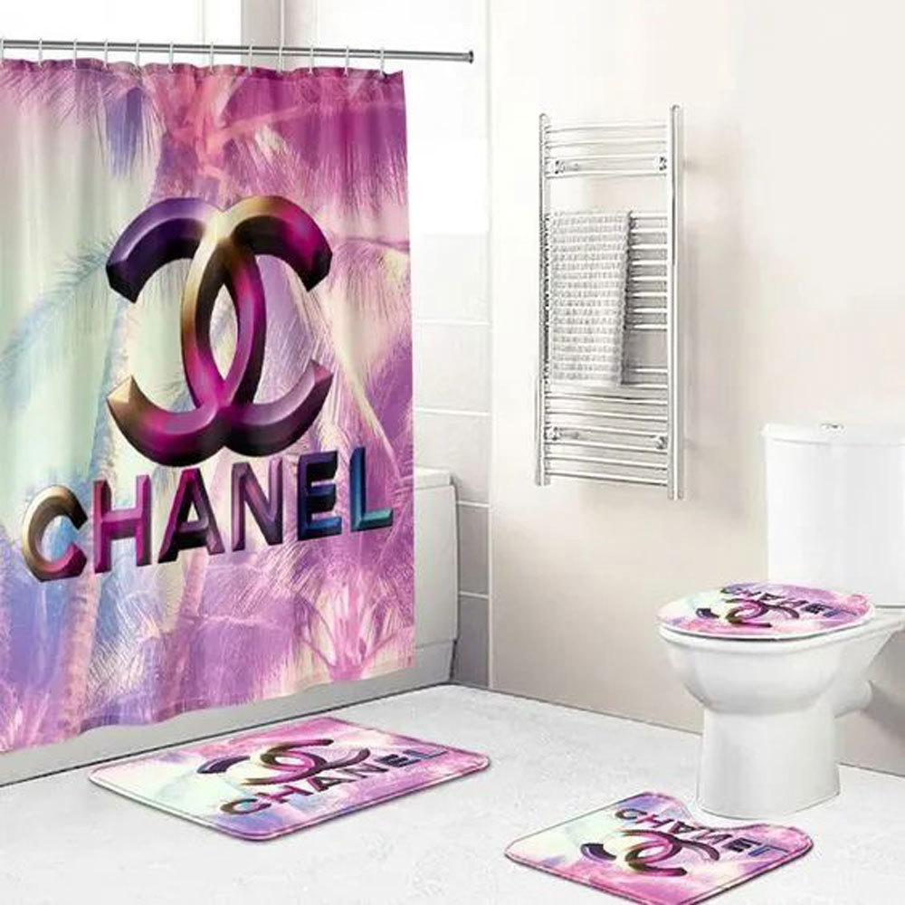 Chanel tropical logo type 2036 Bathroom Accessory Sets Bath Mat Set Luxury Fashion Brand Bathroom Sets Hypebeast Bathroom Pedestal Rug Home Decor Waterproof Shower Curtain Toilet Cover