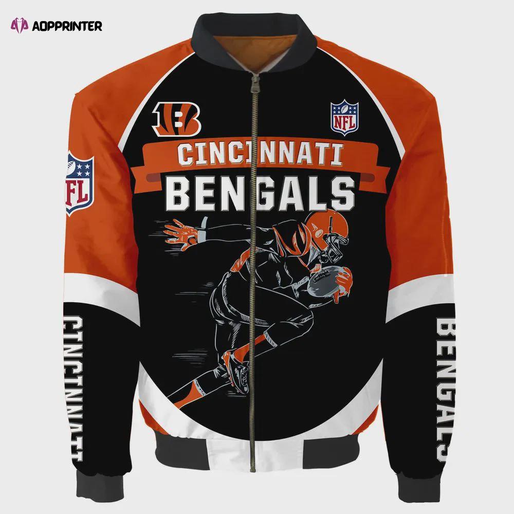 Cincinnati bengals players running pattern bomber jacket – orange and red Bomber Jacket