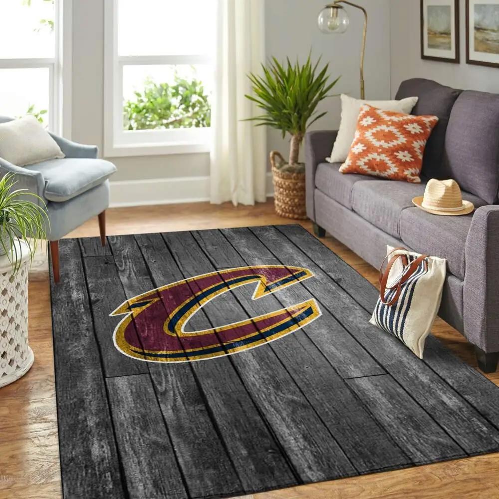 Cleveland cavaliers nba area rugs basketball living room carpet team logo gray wooden home rug regtangle carpet Rectangle Rug