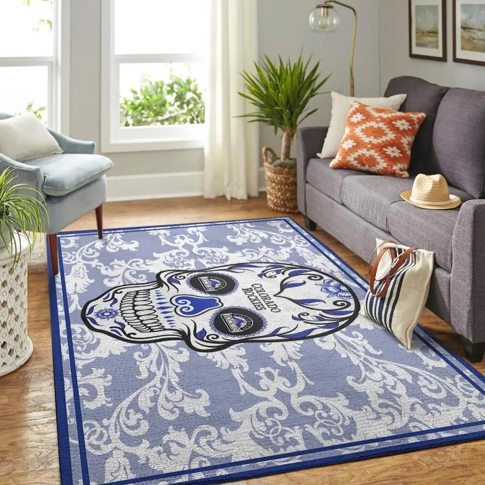 Colorado rockies skull style mlb team logo area rug living room rugs Rectangle Rug