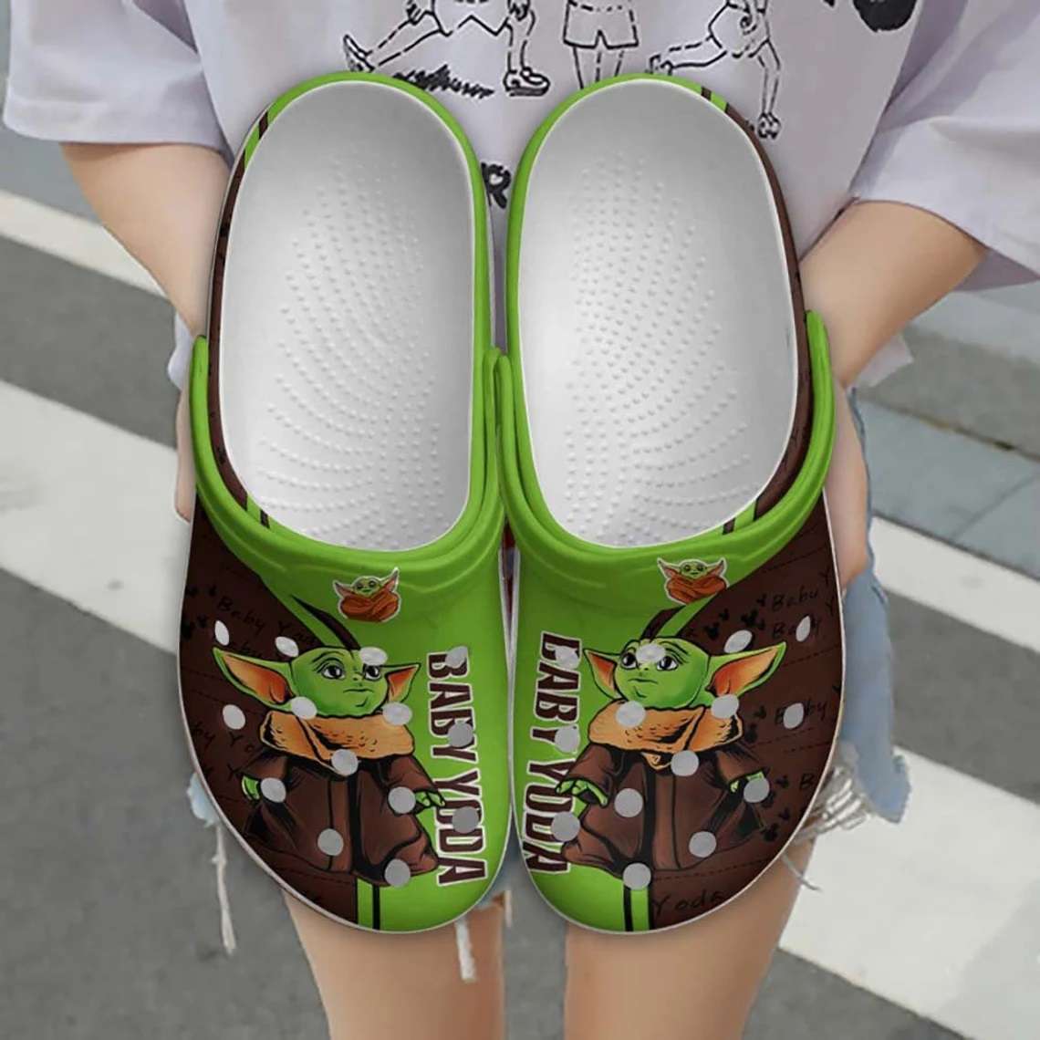 Crocs outfit - baby yoda star wars strips brown green disney graphic cartoon unisex crocs clogs crocband shoes - 164 Crocs Outfit