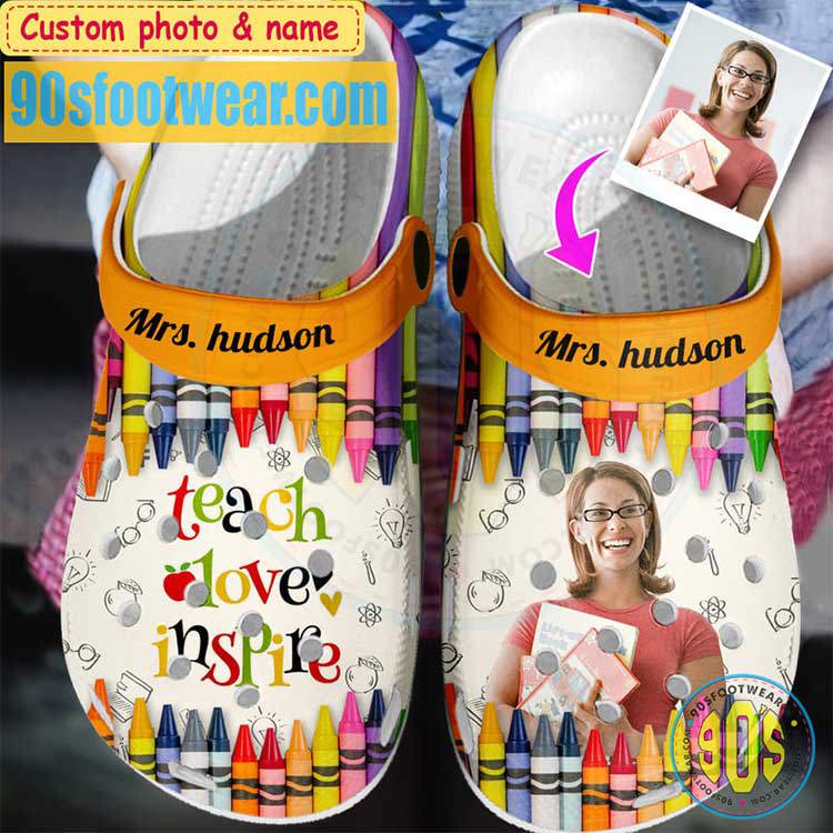 Crocs outfit - personalized crocs for teachers – colorful crayon teach love inspire clogs - 1666 Crocs Outfit