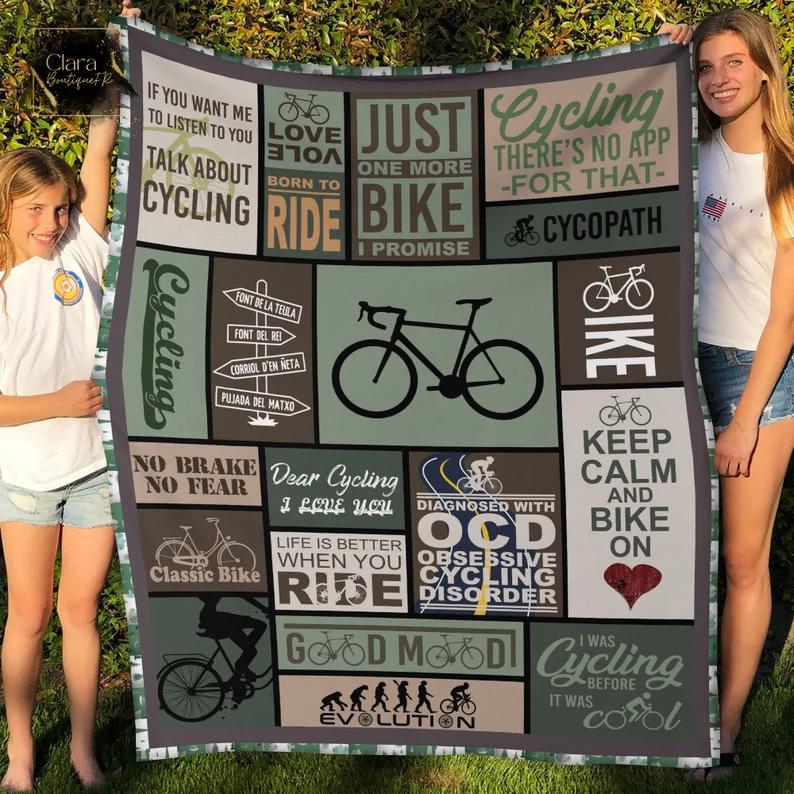 Cycling keep calm and bike on and into the forest i go fleece blanket, mink sherpa blanket, father's day gift, cycling quilt Quilt Blanket