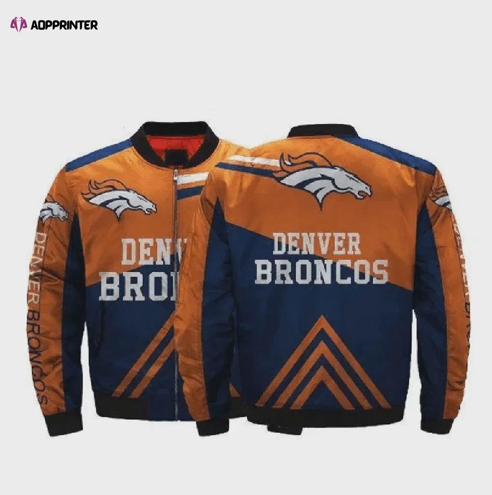 Denver broncos team logo pattern bomber jacket – blue and orange Bomber Jacket