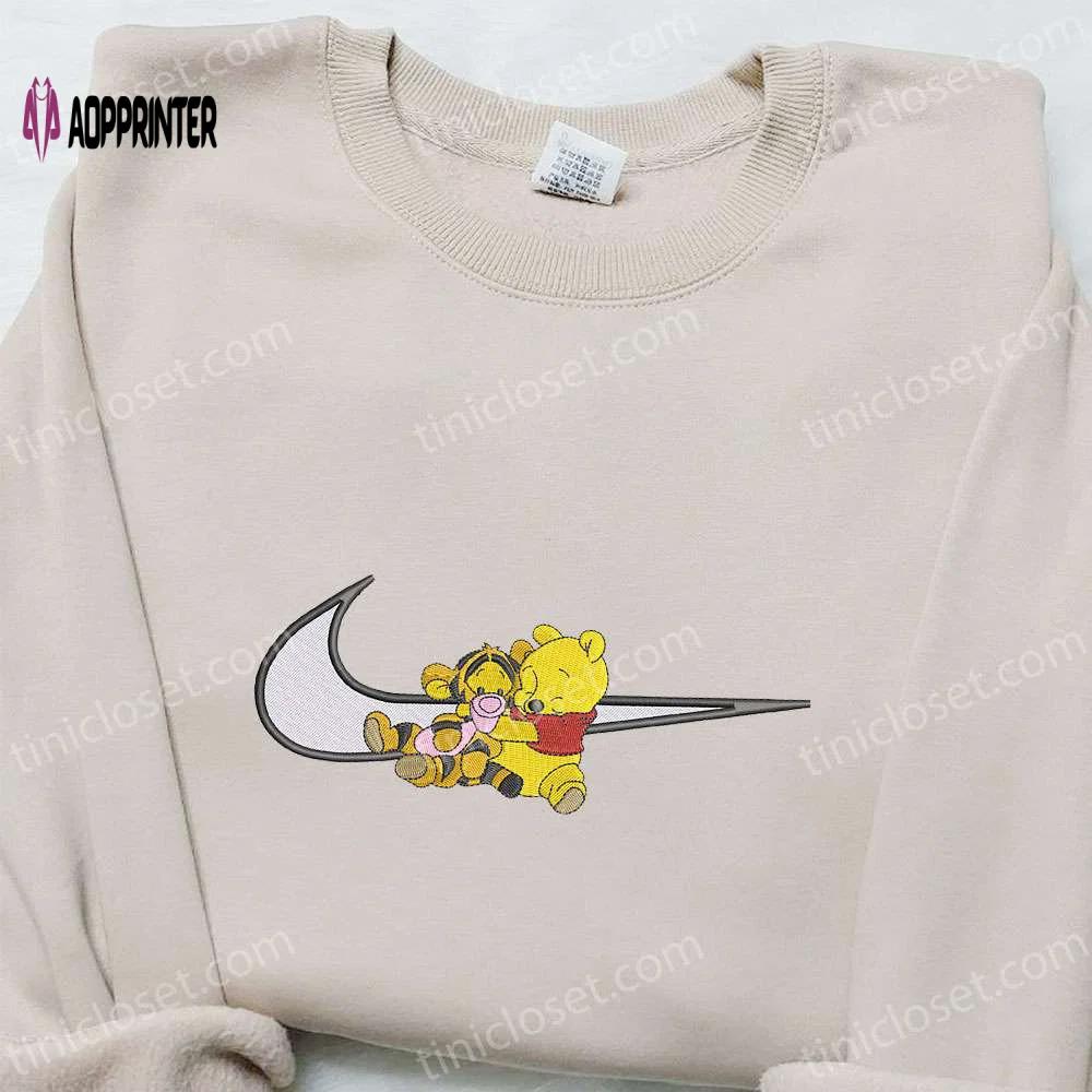 Disney characters embroidered shirt & hoodie: pooh and tigger x swoosh cartoon best birthday gift ideas Embroidered Shirt