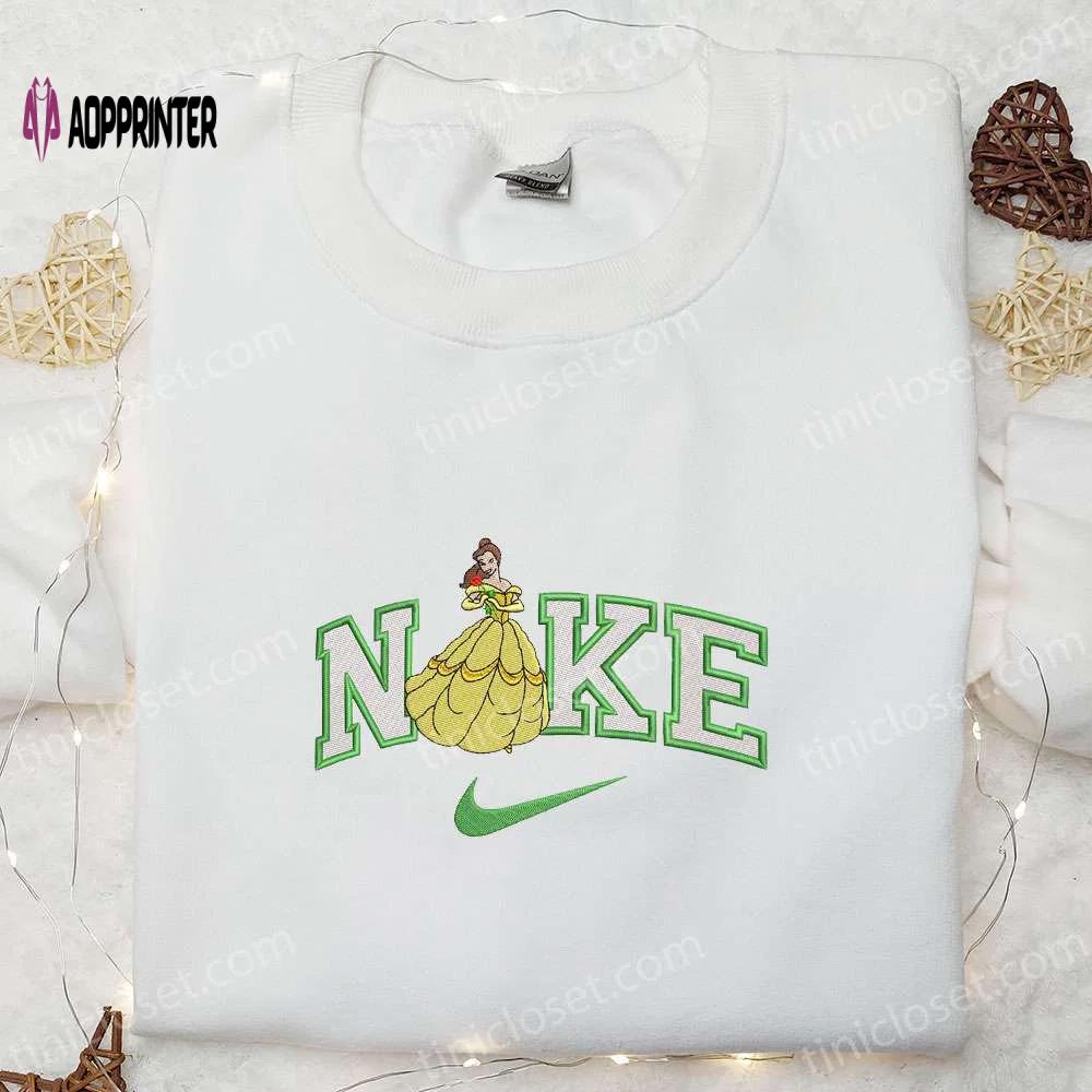 Disney s nike x belle princess sweatshirt: beauty and the beast embroidered hoodie & t-shirt Embroidered Shirt