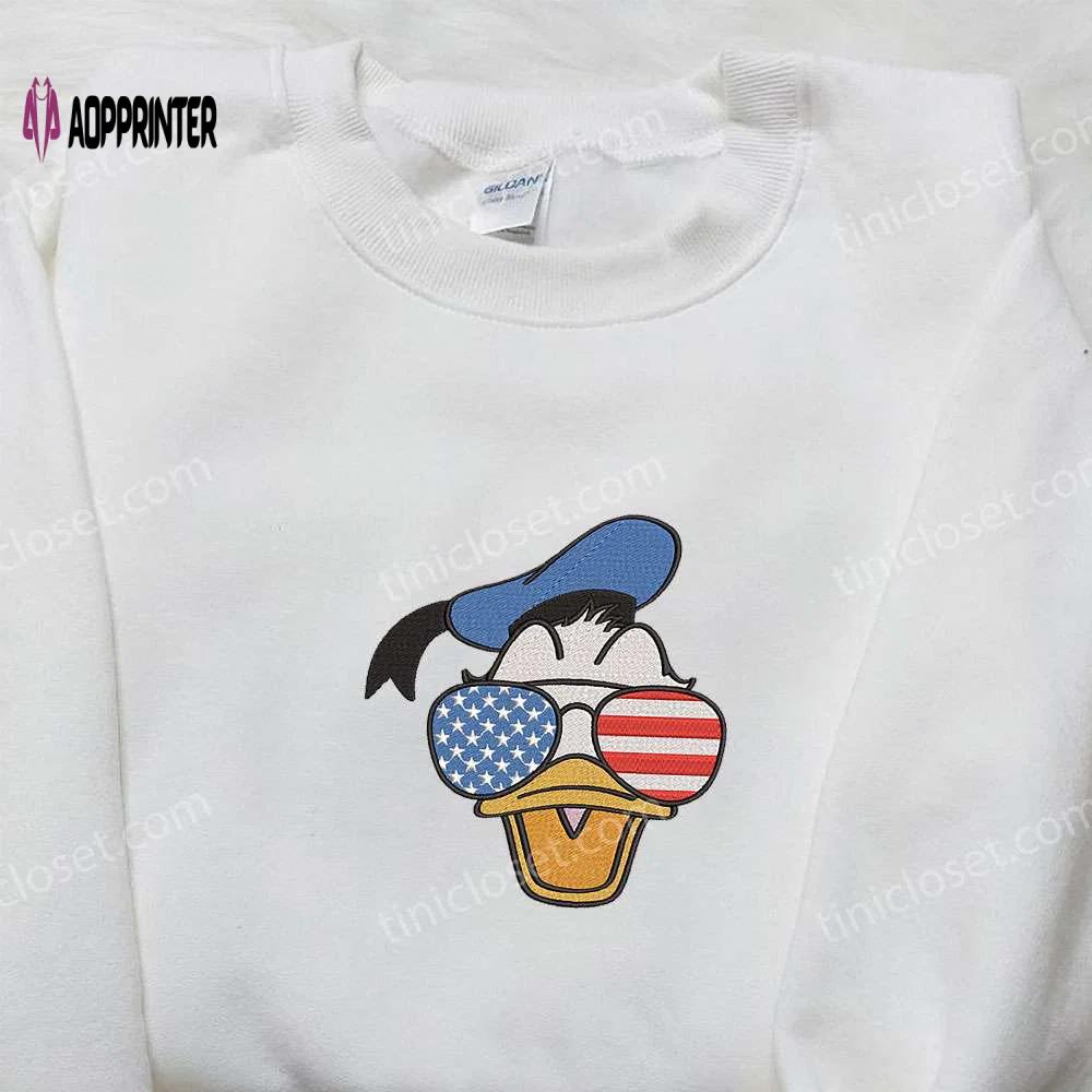 Donald duck embroidered shirt with american glasses – perfect disney national day gift Embroidered Shirt