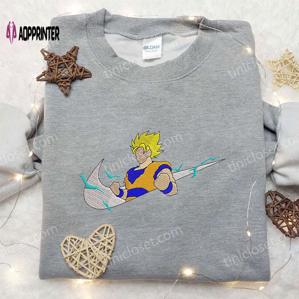Dragon ball goku x nike swoosh: embroidered sweatshirt & shirt – nike inspired Embroidered Shirt